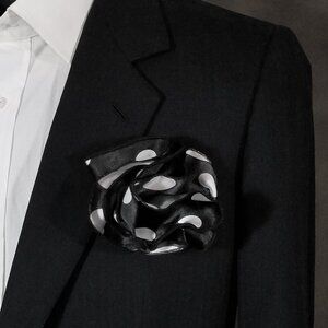 NEW!  2-in-1 Round Pouf Pocket Square - Multi Dots on Black